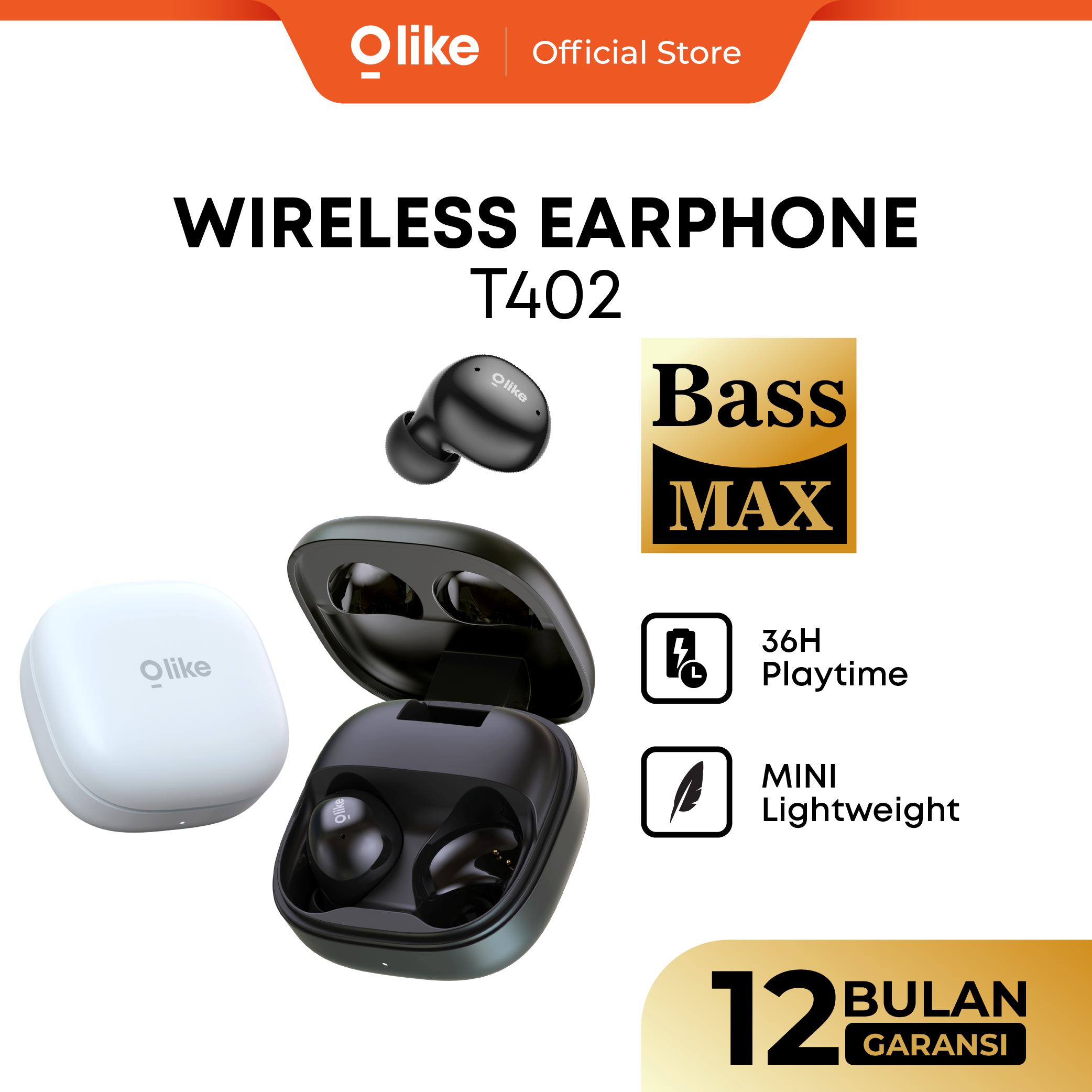 OLIKE TWS T402 POWERFUL BASS AND COMFORTABLE DESIGN | Wireless Earbuds SoundBeans Waterproof IPX4 Playing Time 36 Jam | Headset Earphone Bluetooth 5.4 Stereo Bass Max Surround Sound - Merek Olike Harga 107,500 rupiah*Gratis Ongkir