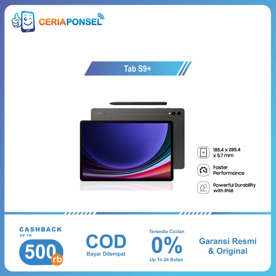 Samsung Galaxy Tab S9 Plus 12/512GB | Tab S9+ Garansi Resmi Samsung 1 Tahun Harga 13,465,000 rupiah*Gratis Ongkir