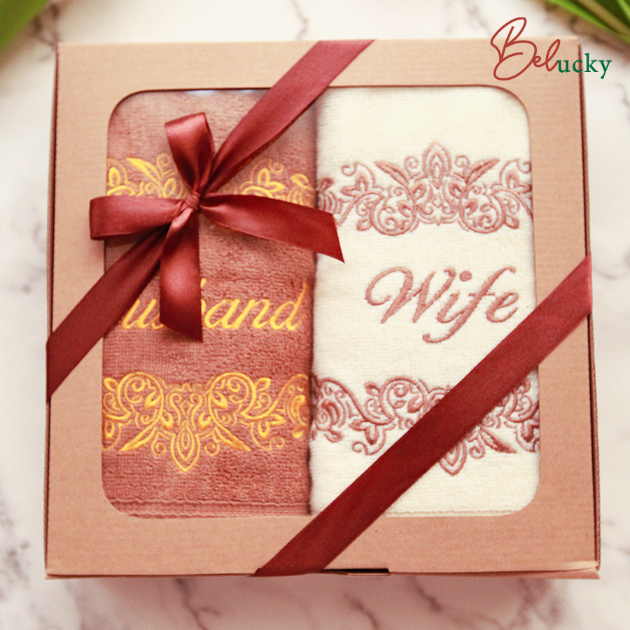 Ready Embroidered Premium Towels pernikahan hadiah Hampers-Orchids