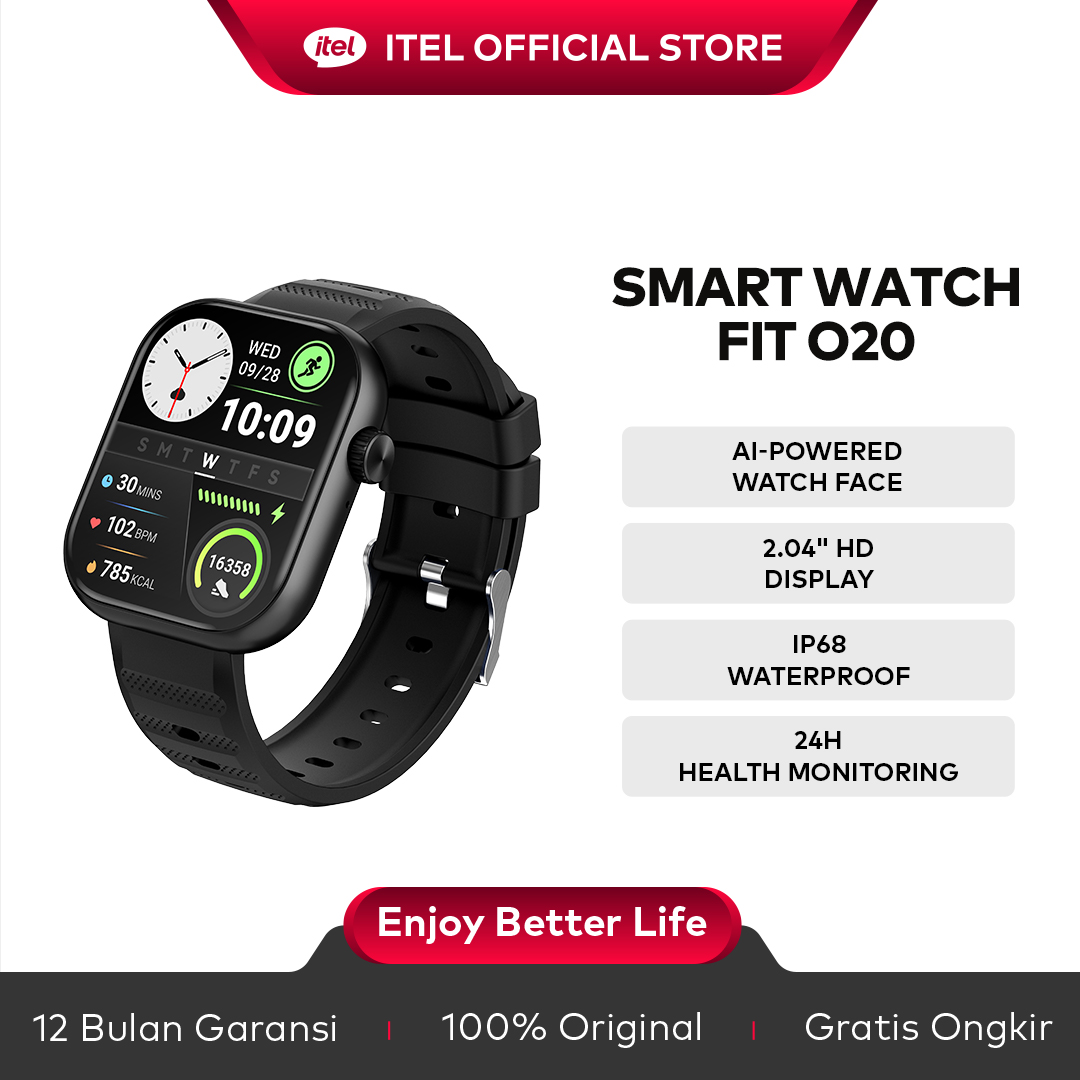 Official itel Smart Watch ISW-O20 AI Watch Face | Pemantau Kesehatan 24 Jam | Layar HD 2.04" | Panggilan BT | Tahan Air IP68 Smartwatch - Merek itel Harga 199,000 rupiah*Gratis Ongkir
