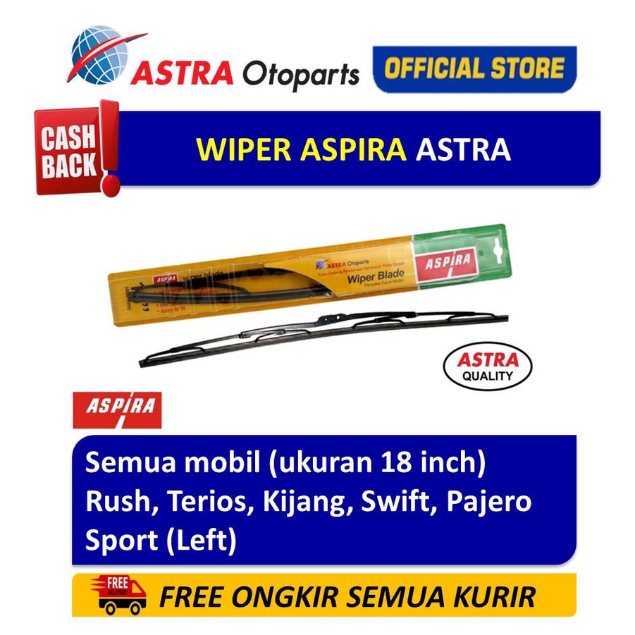 Wiper Blade ASPIRA Rush, Terios, Kijang, Swift, Pajero ukuran 18 (12-WBC18H) Harga 32,000 rupiah*Gratis Ongkir