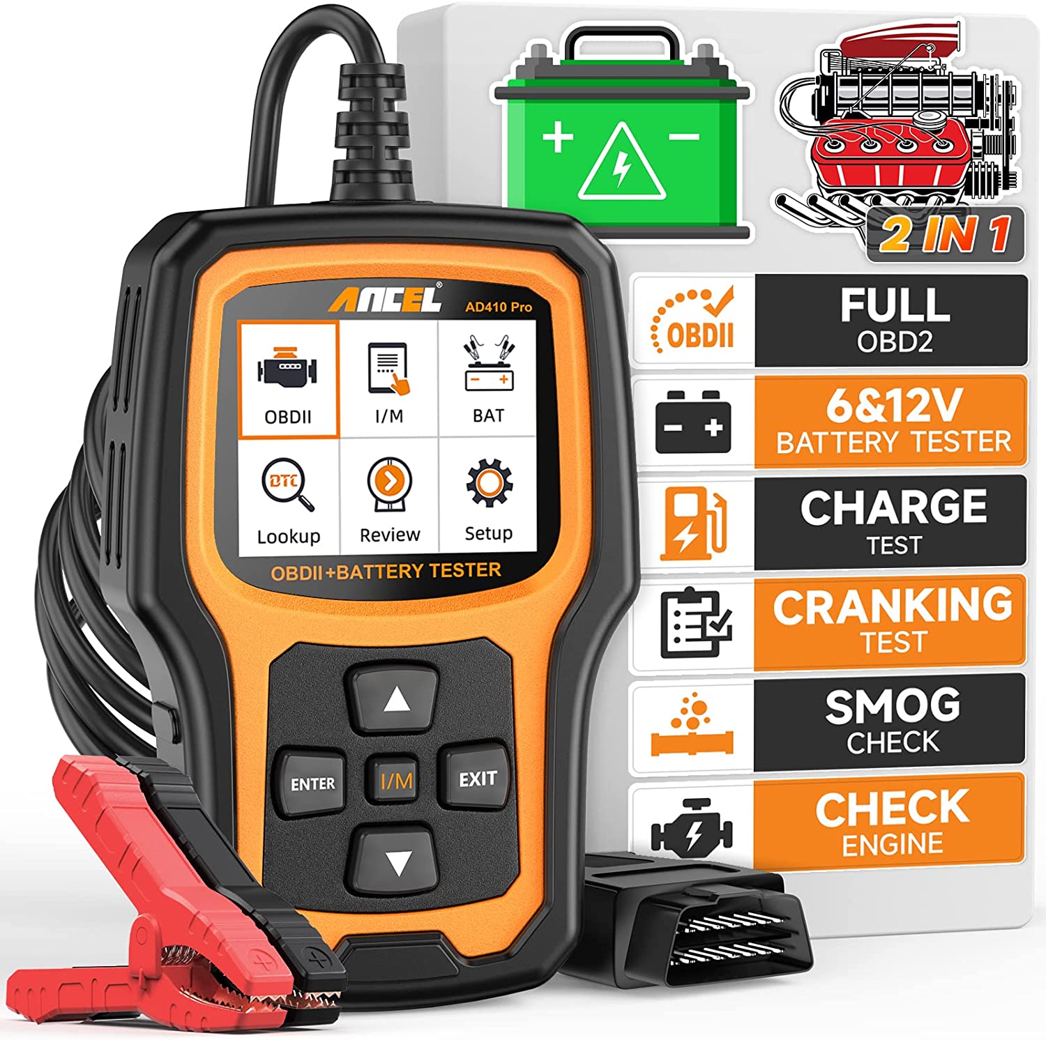 ANCEL AD410 PRO OBD2 Scanner Check Engine Code Reader With 12V/6V Battery Tester Digital Auto Scan Tool Full OBD 2 Function Car Diagnostic Tools For All Universal Car Harga 662,000 Ringgit*Penghantaran Percuma