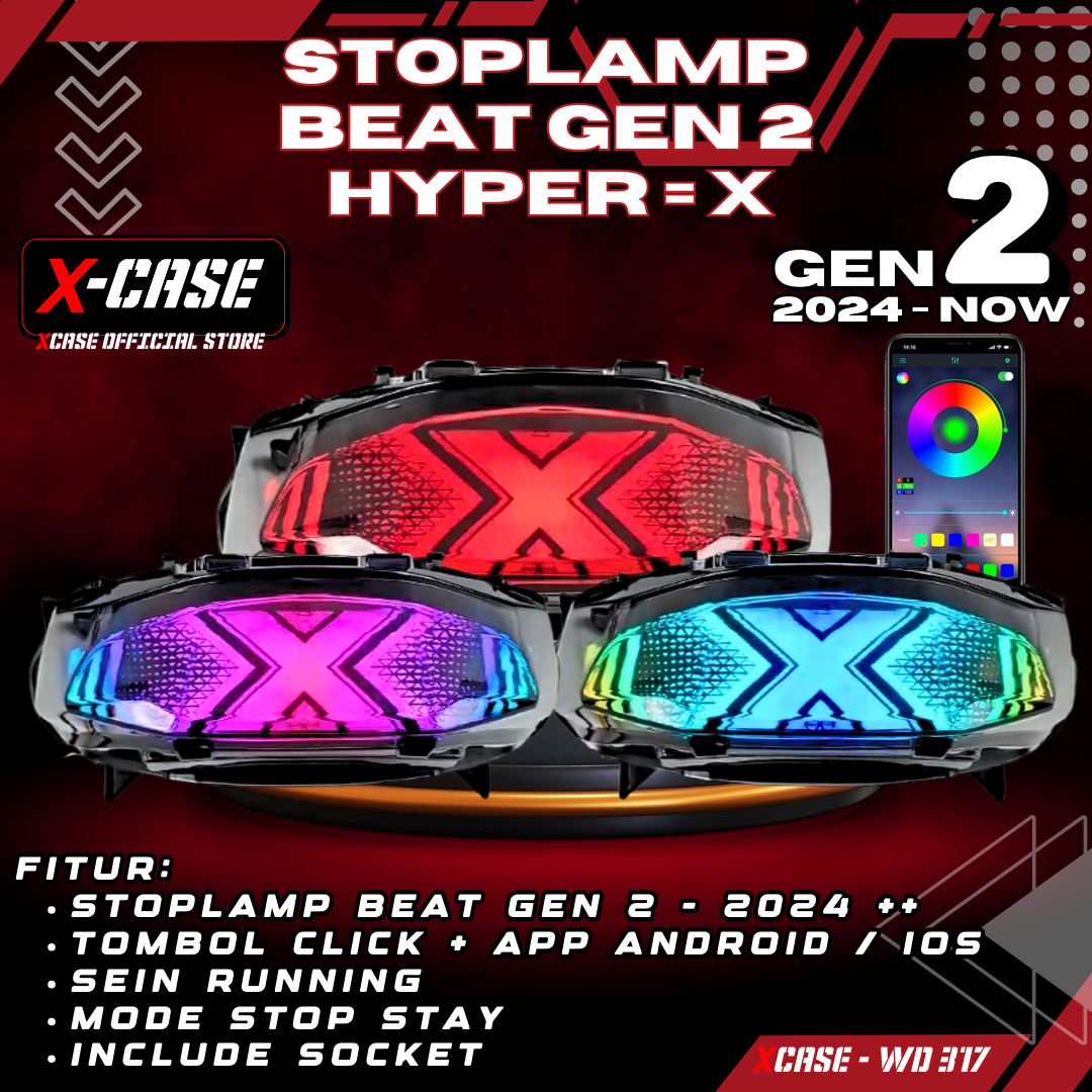 X-case stoplamp beat Deluxe Gen 2 2024 2025 lazy Hyper X RGB app Android iOS 200 mode WD 317 Harga 505,000 rupiah*Gratis Ongkir