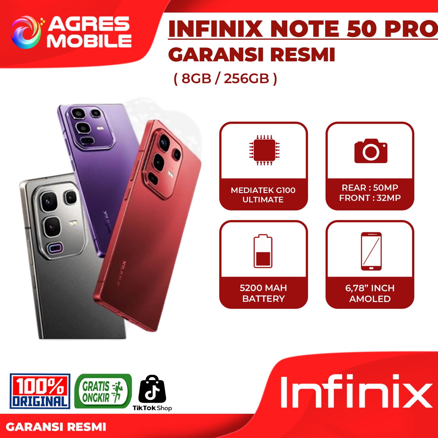 Infinix Note 50 Pro 8GB/256GB Garansi Resmi Infinix Indonesia Harga  3,099,000 Ringgit*Penghantaran Percuma