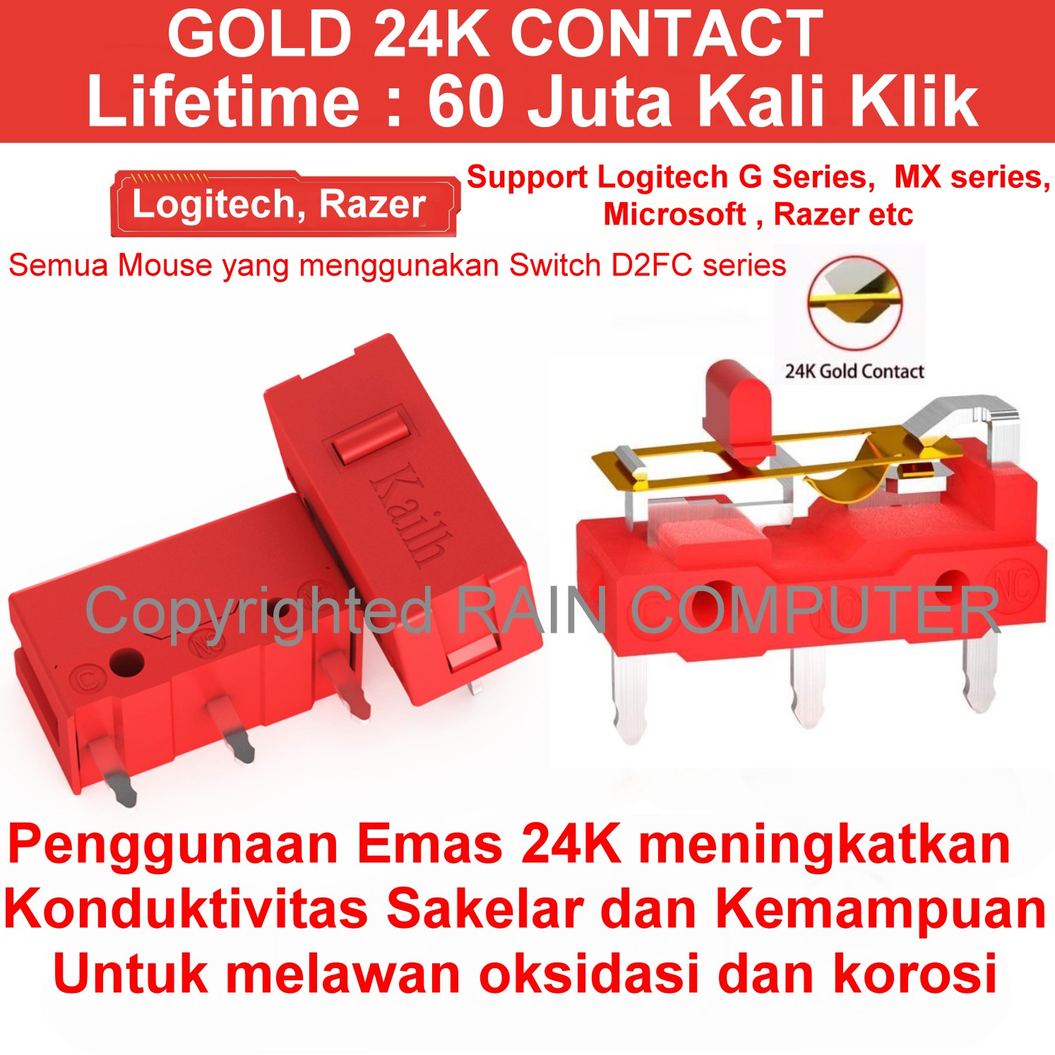 Jual Micro Switch OMRON D2FC F K(50M) RZ 50 Juta Klik Mouse Logitech Razer Di Seller Magixel - Foto 11