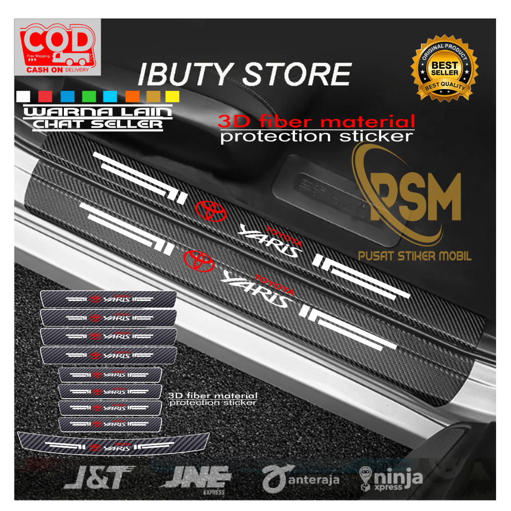 Stiker Pelindung Pijakan Kaki Bawah Pintu Mobil Yaris Sticker Sill Plate Carbon 3D Mobil Toyota Yaris Harga 11,000 rupiah*Gratis Ongkir