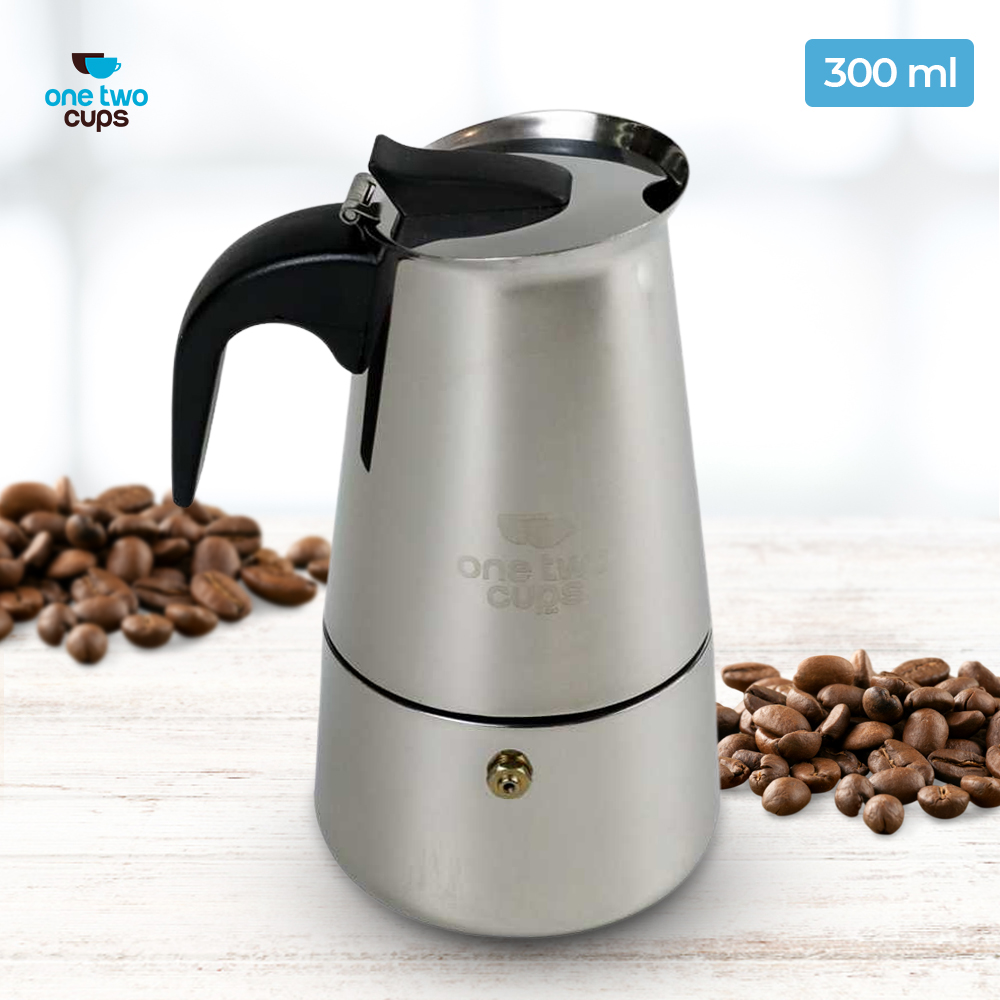One Two Cups Moka Pot Espresso Coffee Maker Stovetop 6 Cup 300ml - Z20 - Silver
