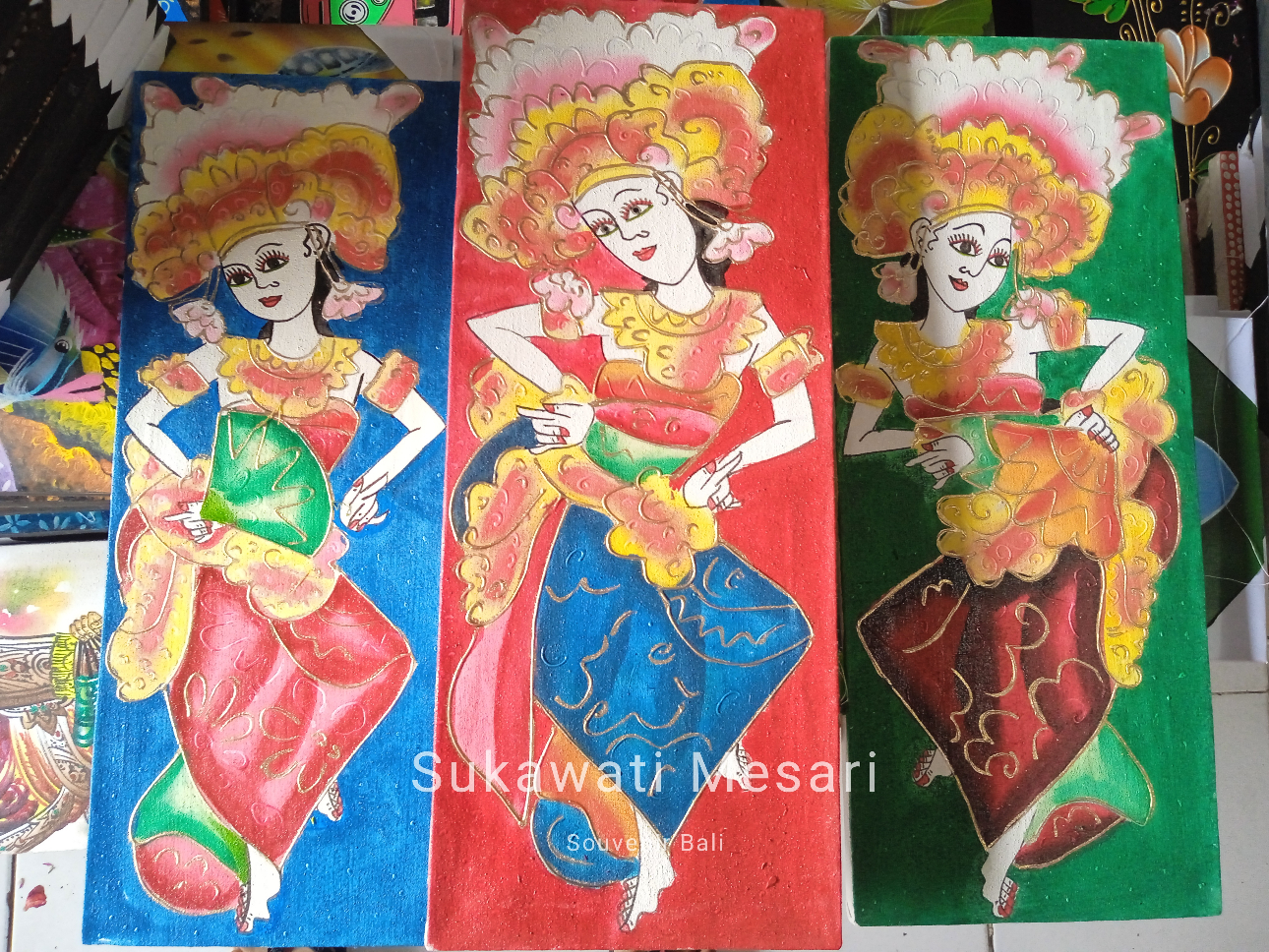Lukisan Penari Bali Legong Tari Tradisi Handmade Kerajinan Dekorasi Etnik Khas Bali