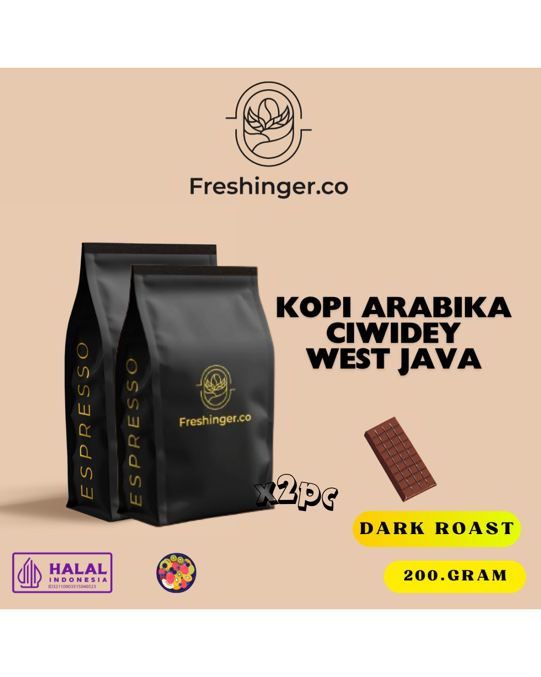 [Paket Bundling] Kopi Arabika Ciwidey Kopi Bubuk Arabika 100% 200 gram 2 pcs
