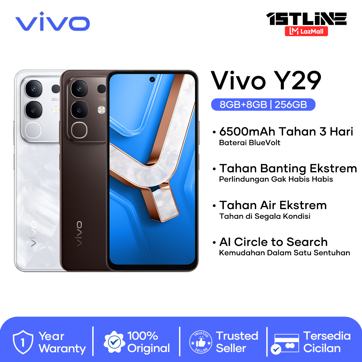 [Original Vivo Hp] Vivo Y29 I Y21D (6/128) (8/128)(8/256) Official Guarantee 1 Year Available for Cod Harga 2,099,000 rupiah*Gratis Ongkir