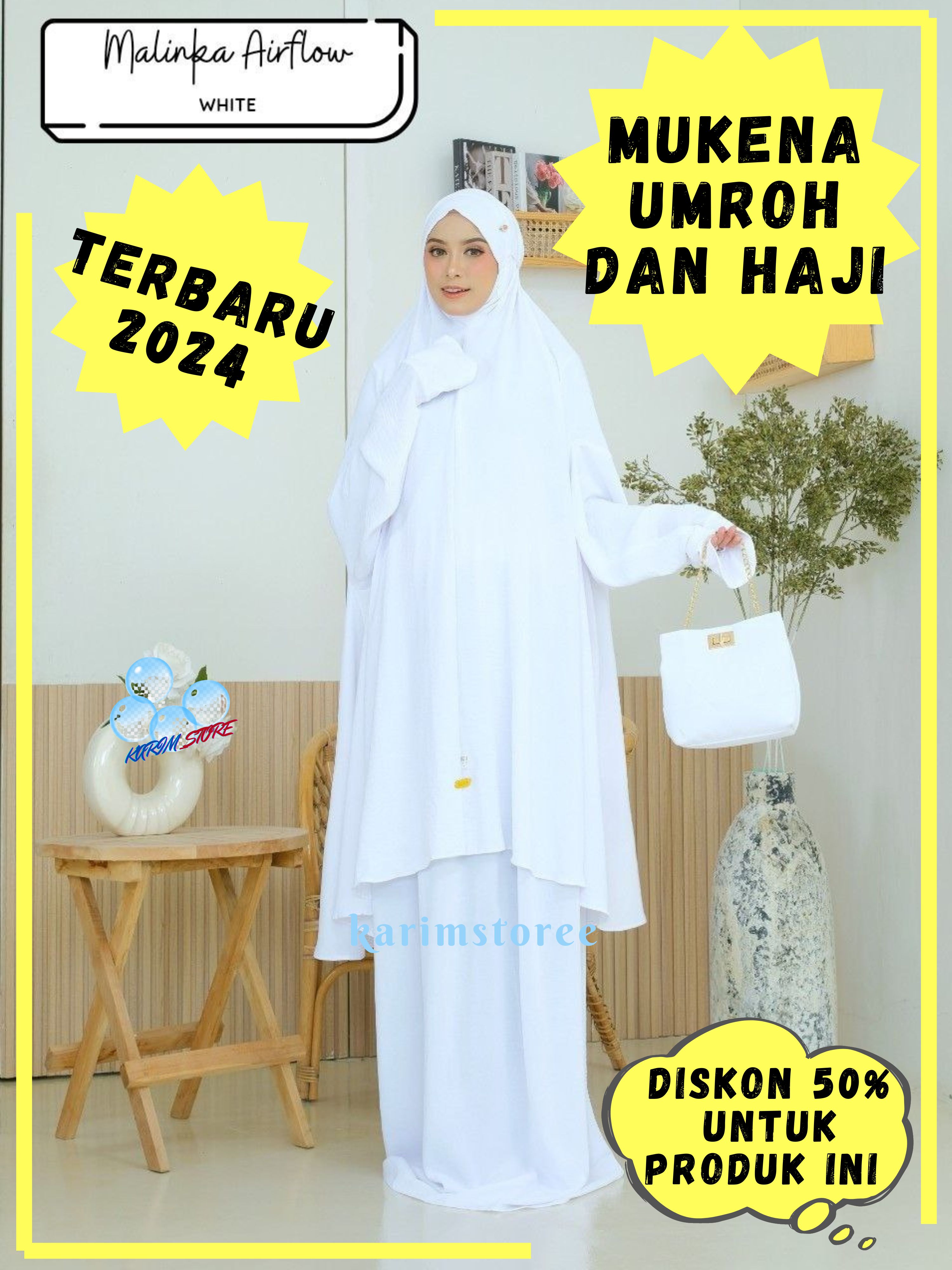 Mukena Umroh Dan Haji Potongan Berlengan Terbaru 2024 Premium Berdagu Warna Putih