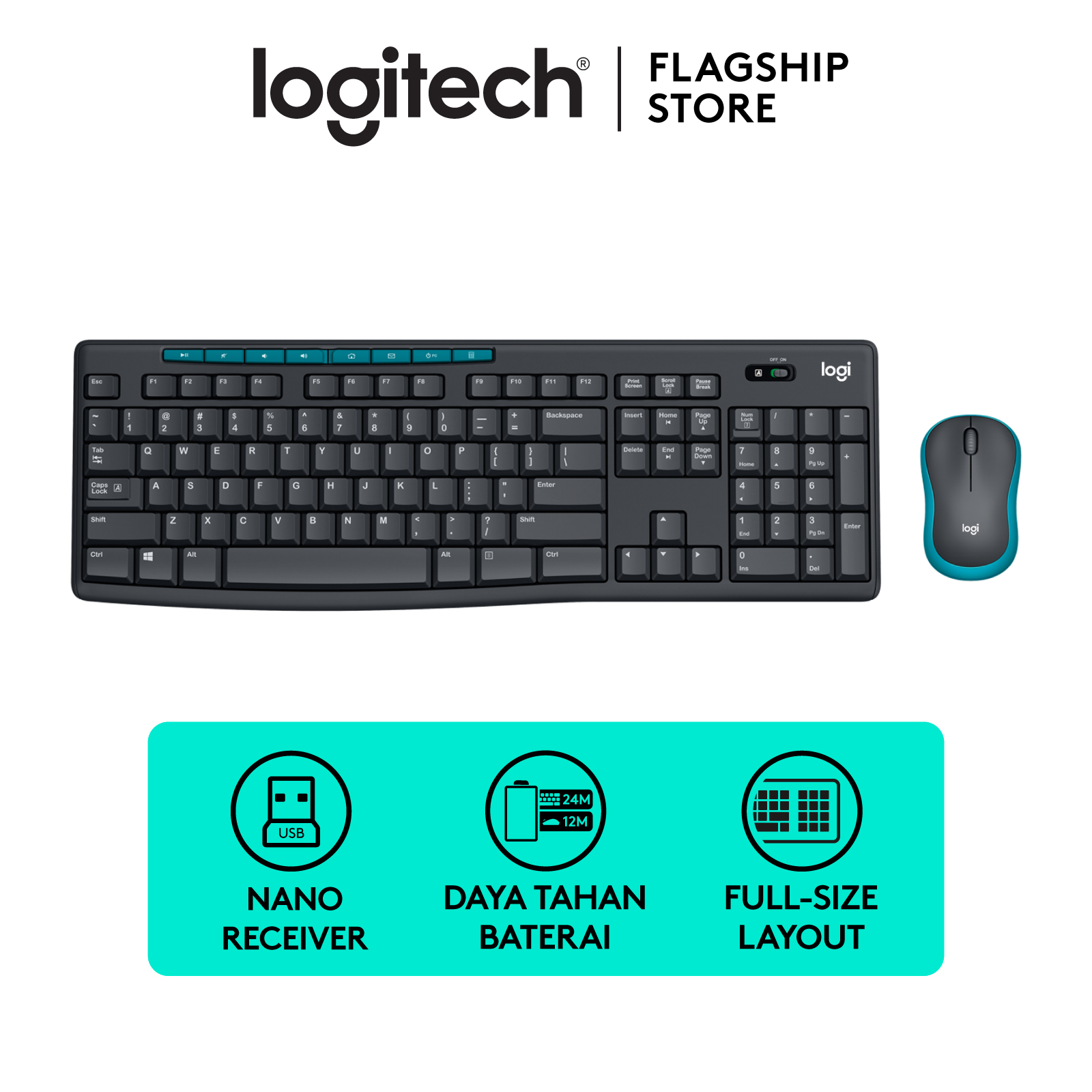 Logitech MK275 Keyboard dan Mouse Wireless Combo dengan Tombol Multimedia Harga 343,000 rupiah*Gratis Ongkir