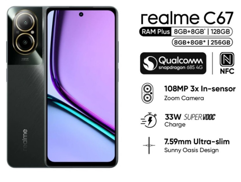 Realme C67 NFC 8/256GB Snapdragon 685 BERGARANSI Harga  1,590,000 Ringgit*Penghantaran Percuma