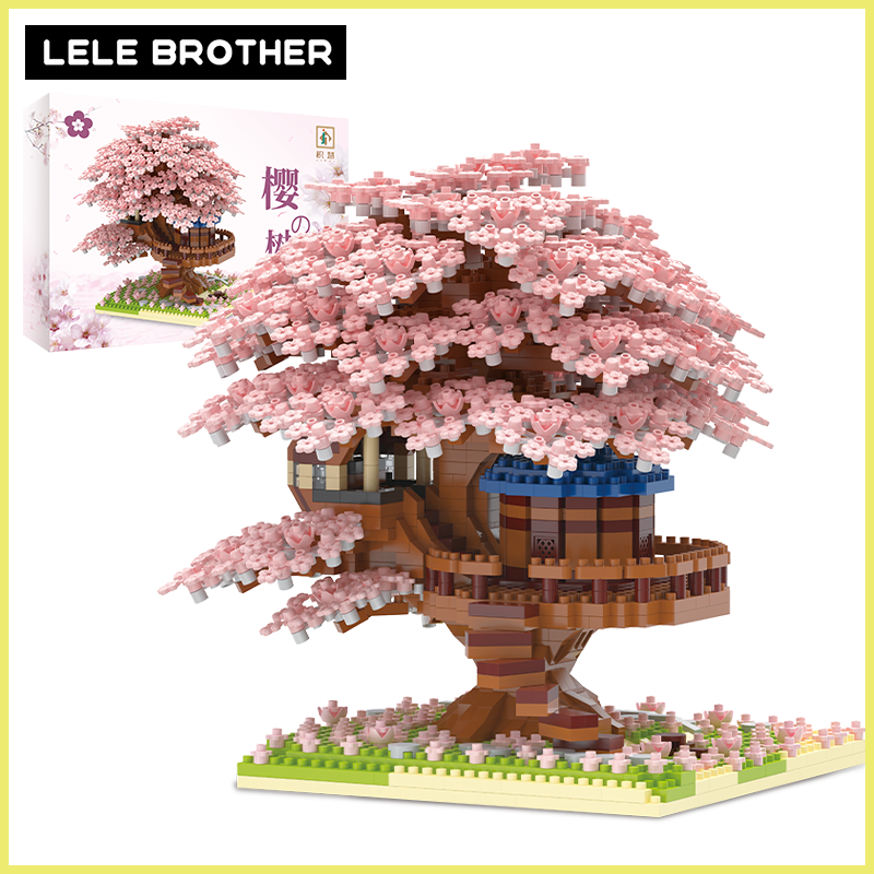Mainan Balok Bangunan Mini Model Rumah Pohon Sakura Jepang Untuk Hadiah Ulang Tahun