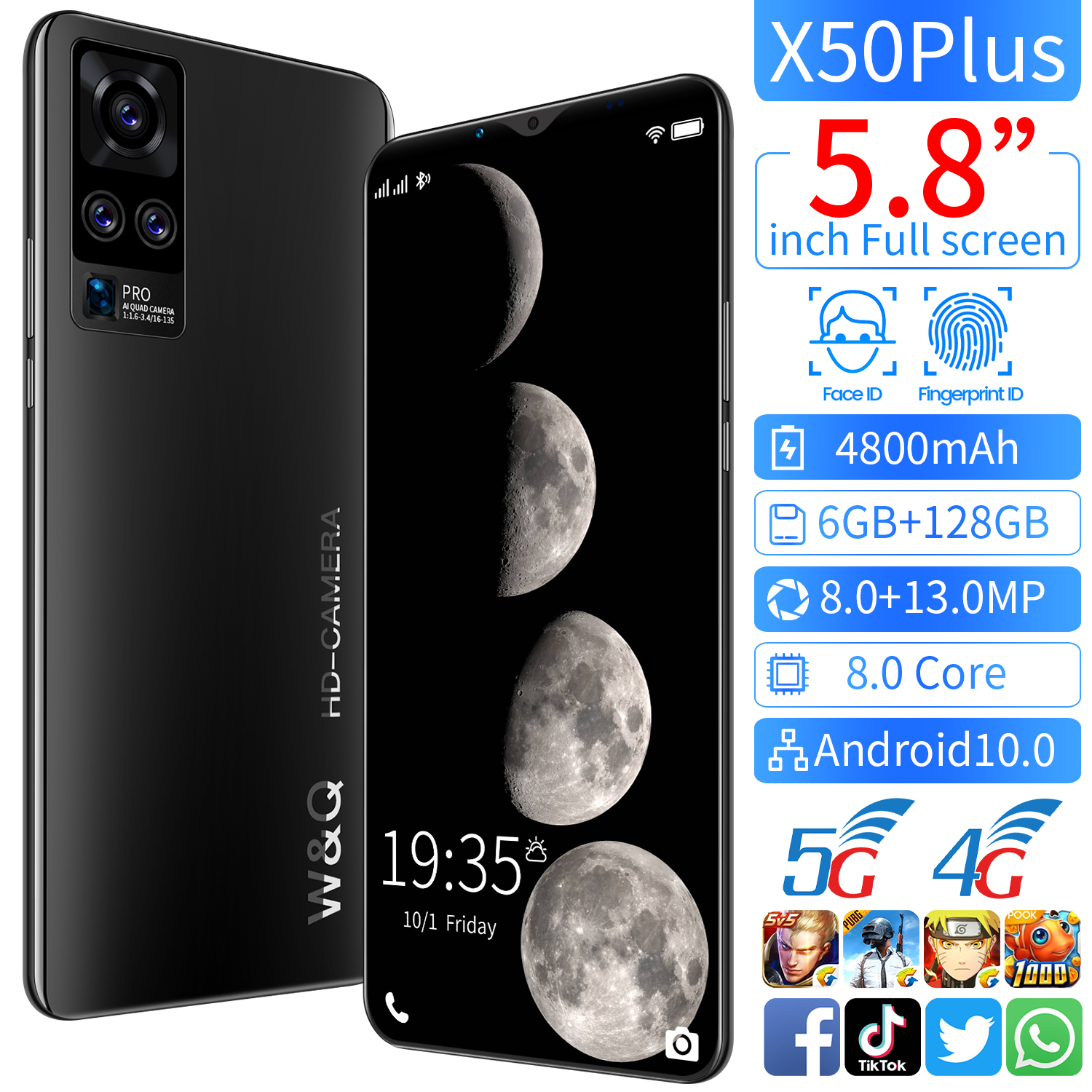 【 Kredit hp murah cicilan 12 bulan 】Ponsel HP 5.8 Inci RAM 6GB+128GB ROM 2020 Terbaru 5G Network X50+ Smart phone Ram 6 / 128GB 4800MAh Android 10.0 cheap mobile phone 100% Origina Face fingerprint unlock Ponsel Buka Kunci Sidik Jari, Baru 4G