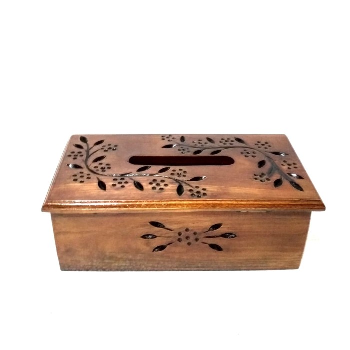 Tempat tisu kayu jati pahat model 3