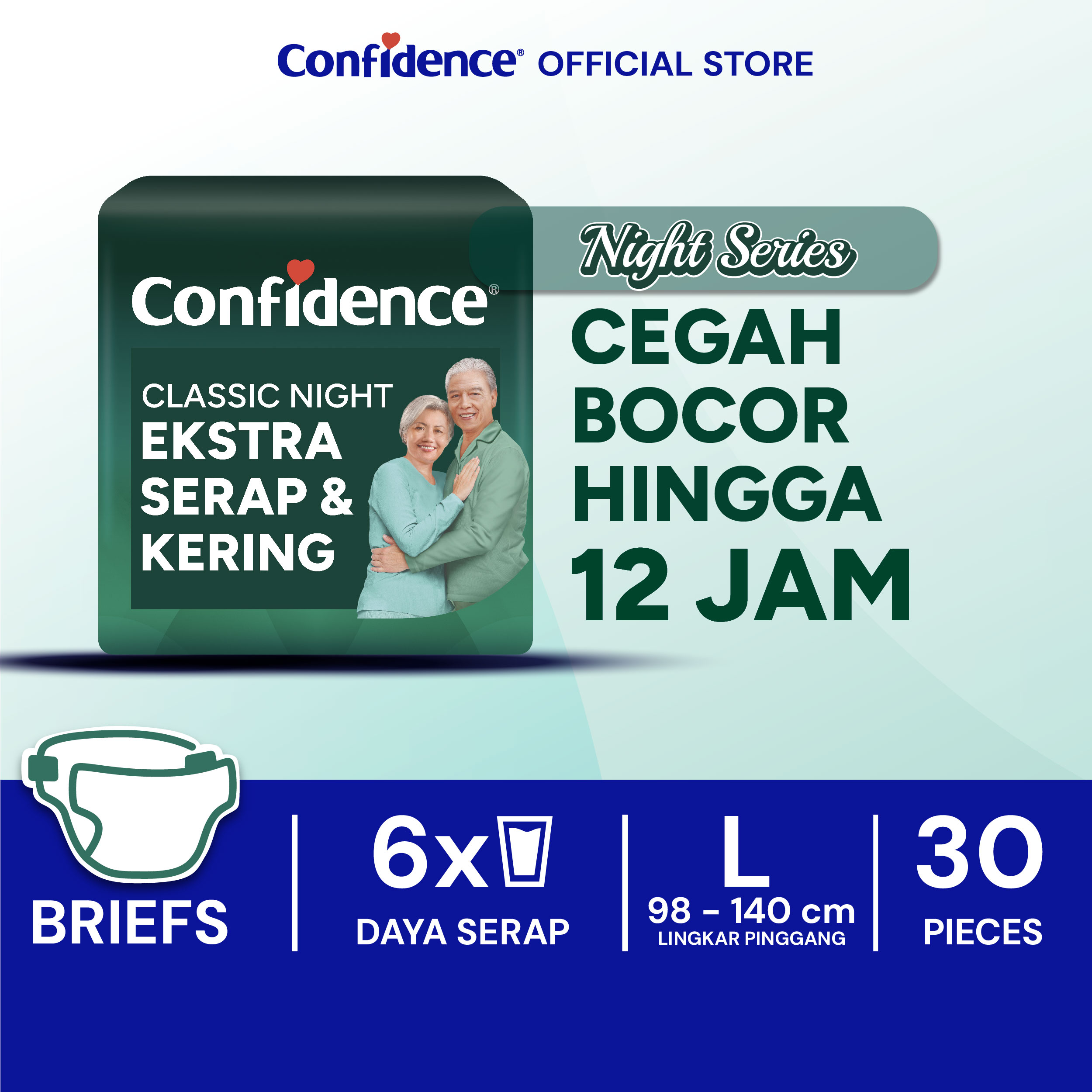 Confidence Popok Dewasa Perekat Classic Night Ekstra Serap & Kering L30 Harga  185,700 rupiah*Gratis Ongkir