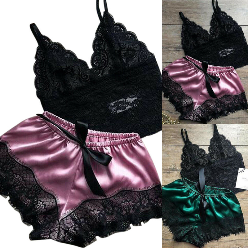 Shuangmeng 2 Cái Đồ Ngủ Ren Cho Nữ Bộ Đồ Lót Áo Quần Đùi Đồ Ngủ Babydoll Đồ Ngủ 5