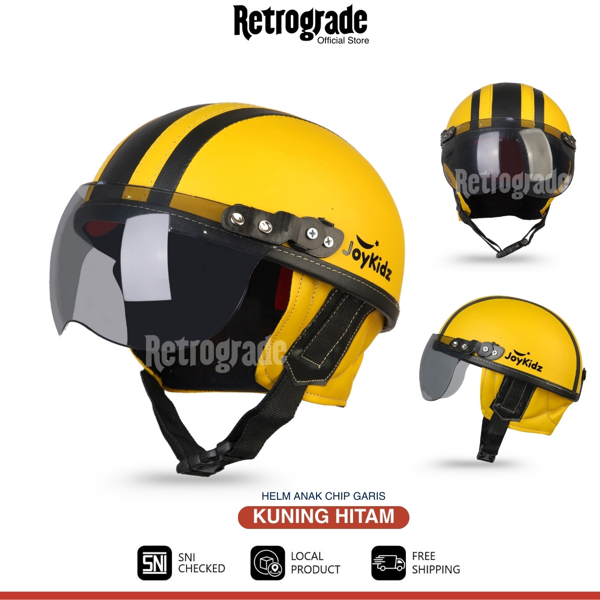 Helm Anak Retro Lucu Untuk Usia 1 2 3 4 5 Tahun Kaca Riben Hitam Kuning Harga 50,000 rupiah*Gratis Ongkir