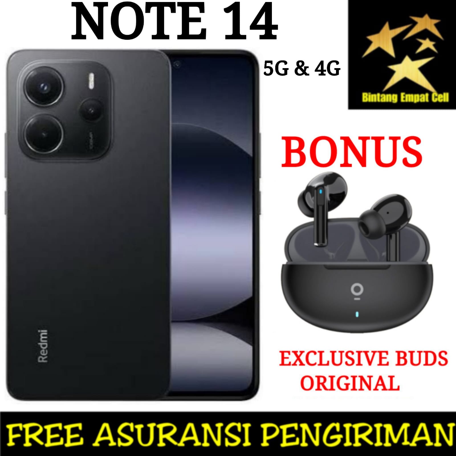 XIAOMI REDMI NOTE 14 5G 4G 8/128 & 8/256 & 12/512 GARANSI RESMI Giá 2,289,000 Đồng*Miễn phí vận chuyển