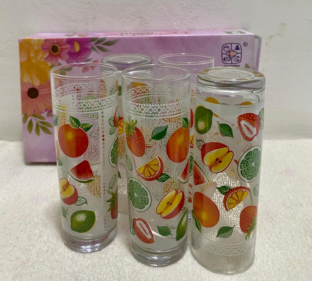 gelas set drink free gelas motif buah cantik bagus dan elegan / gelas minum kaca