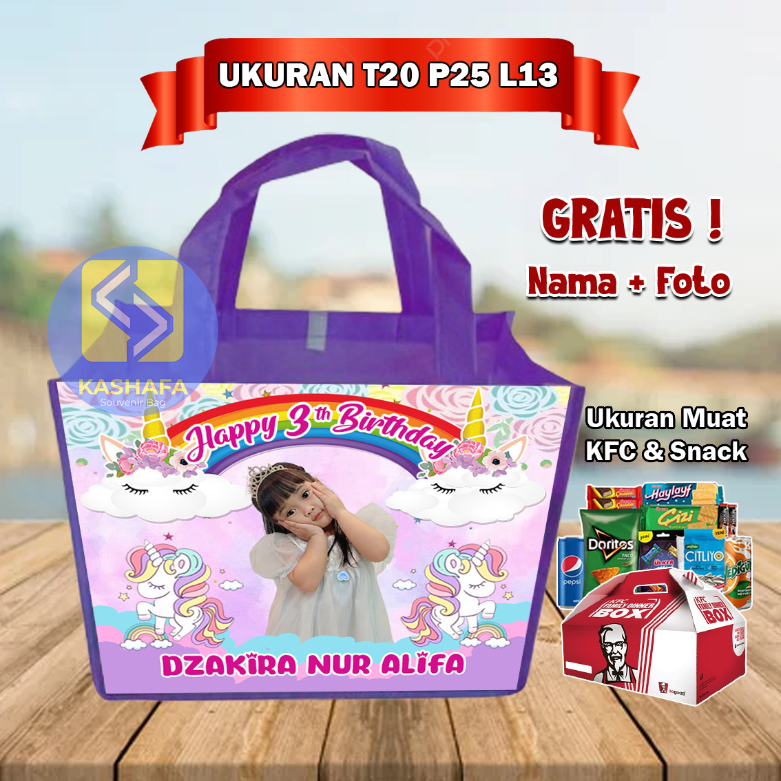 (25 PCs KFC) kids birthday bag fit KFC cheap birthday bag fit KFC kids birthday bag free name and phot…