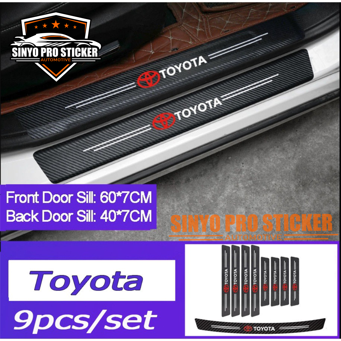 Toyota carbon 3D car door sill protector sticker high quality Toyota carbon plate carbon sticker 4 PCs Harga  27,300 Ringgit*Penghantaran Percuma