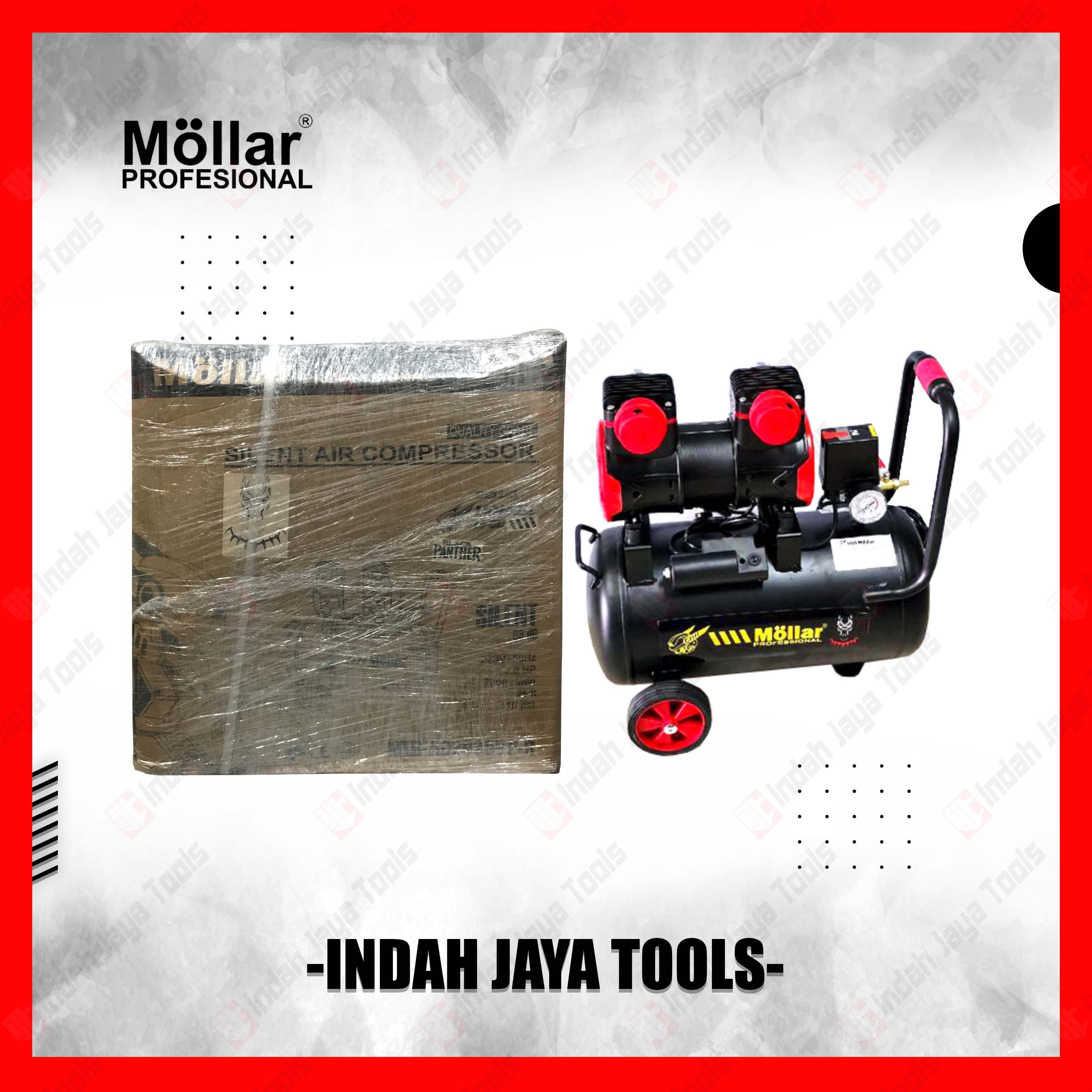 MOLLAR AC2025BP-R Kompresor Angin SILENT 2 HP 25 Liter Oilless - Oiless Tanpa Oli Compressor Udara Harga 1,390,400 rupiah*Gratis Ongkir