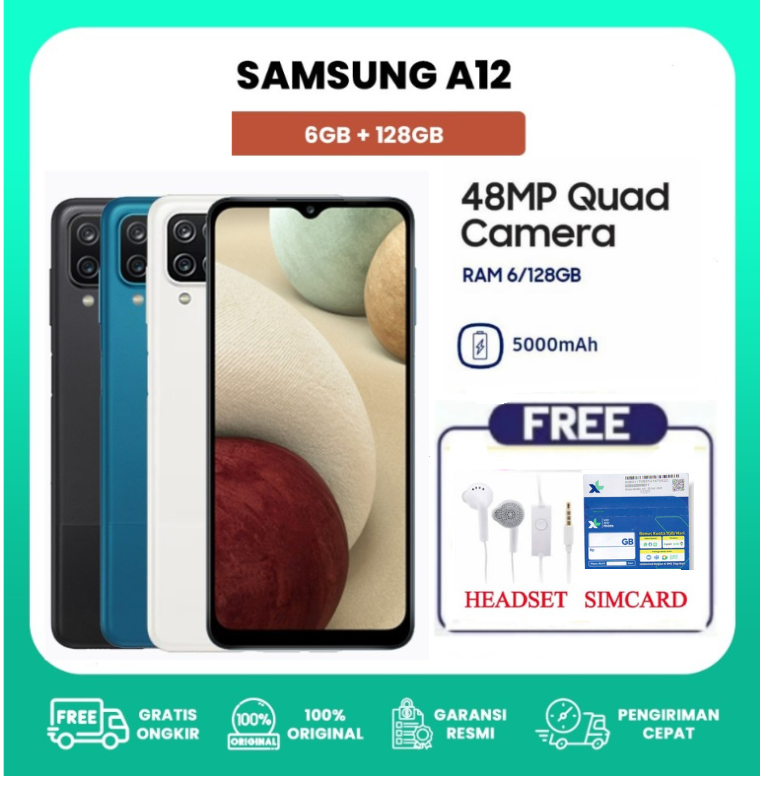 Samsung Galaxy A12 Ram 6/128 GB warranty official turn signal-store Giá 1,300,000 Đồng*Miễn phí vận chuyển