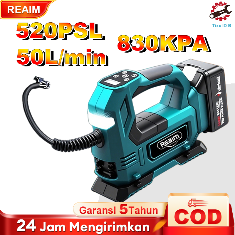 Reaim 21V Portable Digital Air Pump - Car & Motorcycle Tire Pump, Lcd Display, Auto Stop, for Trucks Harga 421,278 rupiah*Gratis Ongkir