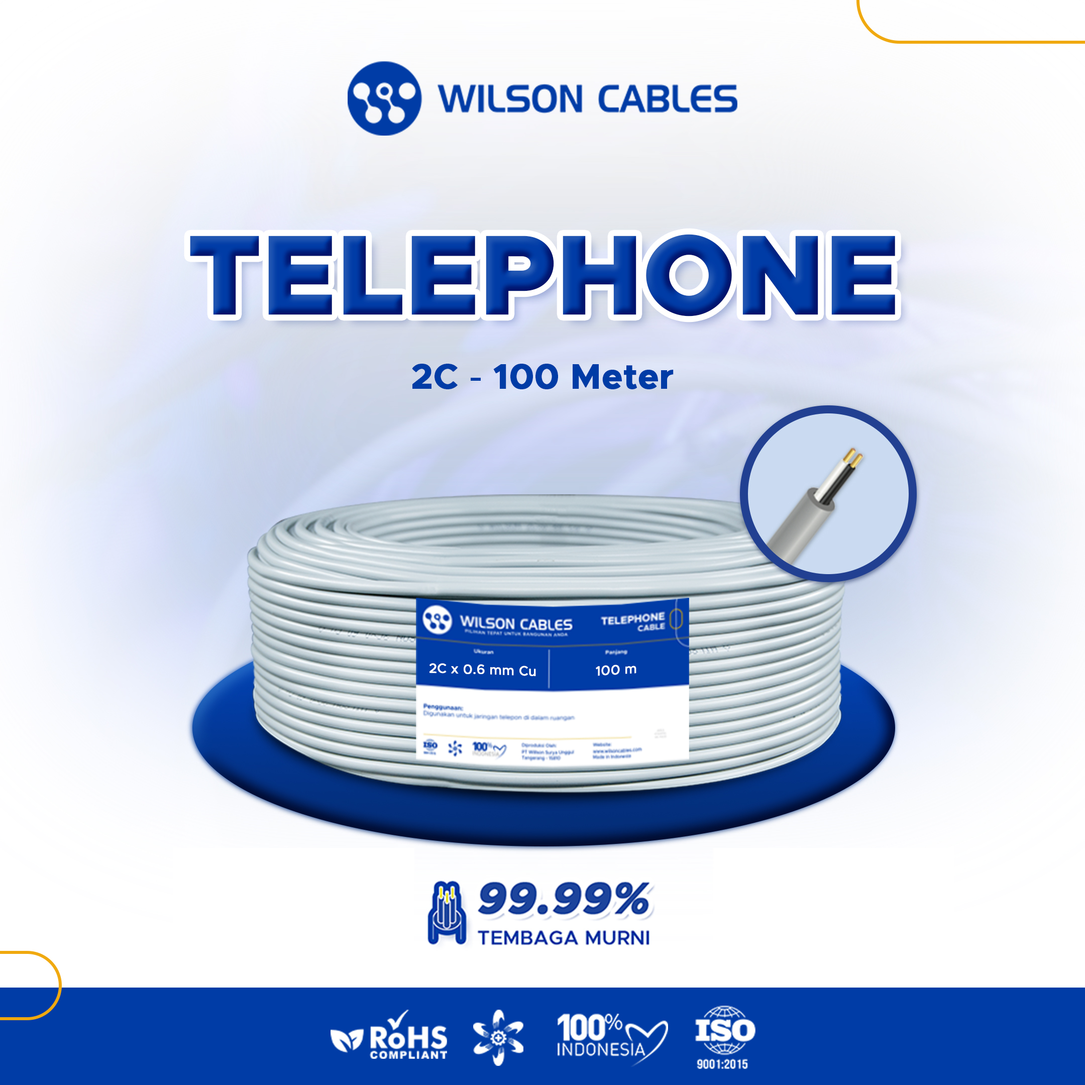 Kabel Telpon 2C 100 Meter Grey / Kabel Telpon Wilson Cables Harga 219,374 rupiah*Gratis Ongkir
