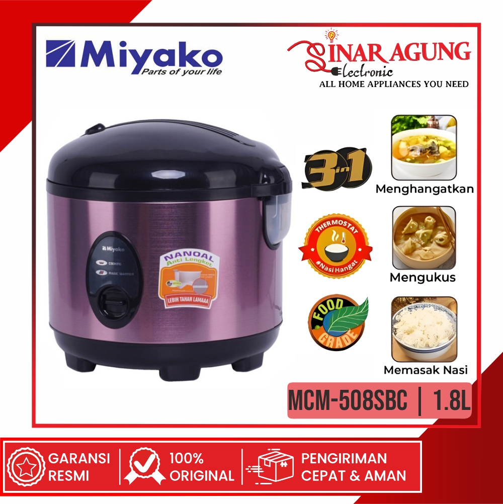 MAGIC COM / RICE COOKER MIYAKO MCM 508SBC / MCM508SBC / MCM508 SBC [ 1,8 LITER ] Harga 268,800 rupiah*Gratis Ongkir