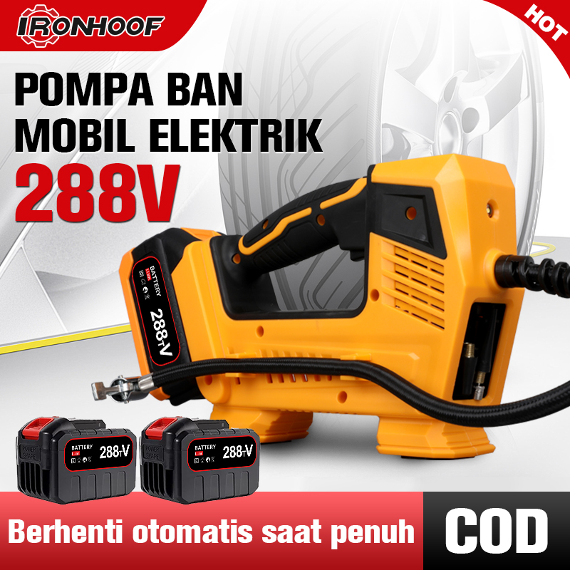 IRONHOOF Baterai Lithium Pompa Ban Mobil Truk Motor Elektrik Cek Tekanan Angin Digital LCD Display Portable Inflator Air Pompa Kompresor Harga 629,000 rupiah*Gratis Ongkir