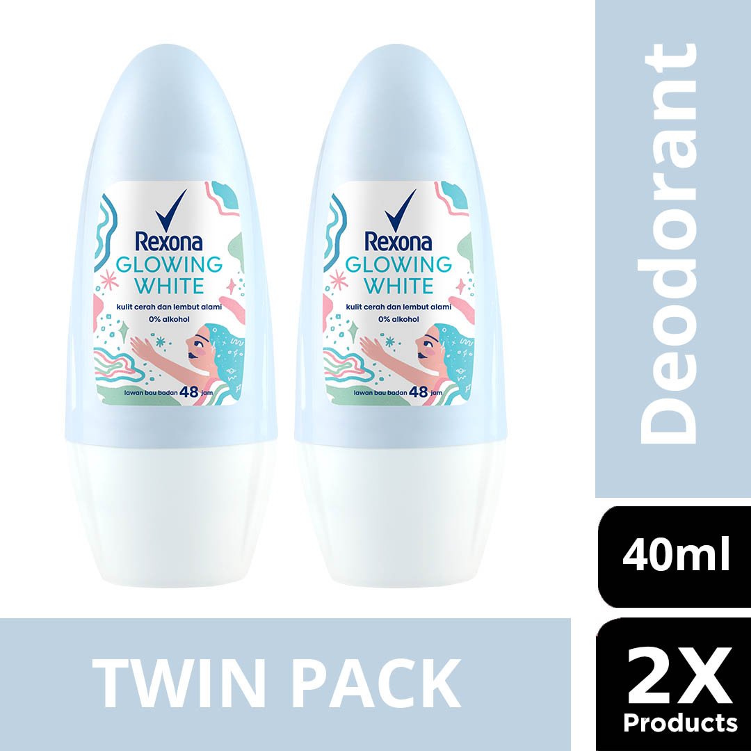 Lazada Indonesia - Rexona Roll On Deodorant Wanita Glowing 0% Alkohol Wangi, Formula Pencerah 40Ml – Isi 2