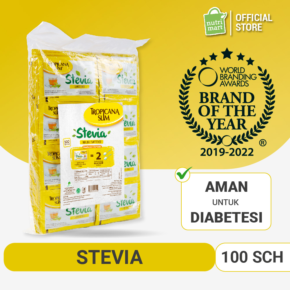 Tropicana Slim Sweetener Stevia 100 Sch - Pemanis Alami untuk Batasi Gula - Merek tropicana slim Harga 113,200 rupiah*Gratis Ongkir