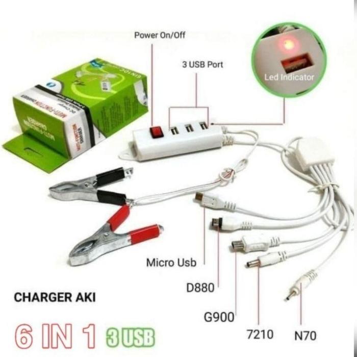 (My Acc) Motorcycle Battery Charger 6 in 1 3 USB on Off Hp Charger 6in1 3Usb Harga 19,999 rupiah*Gratis Ongkir