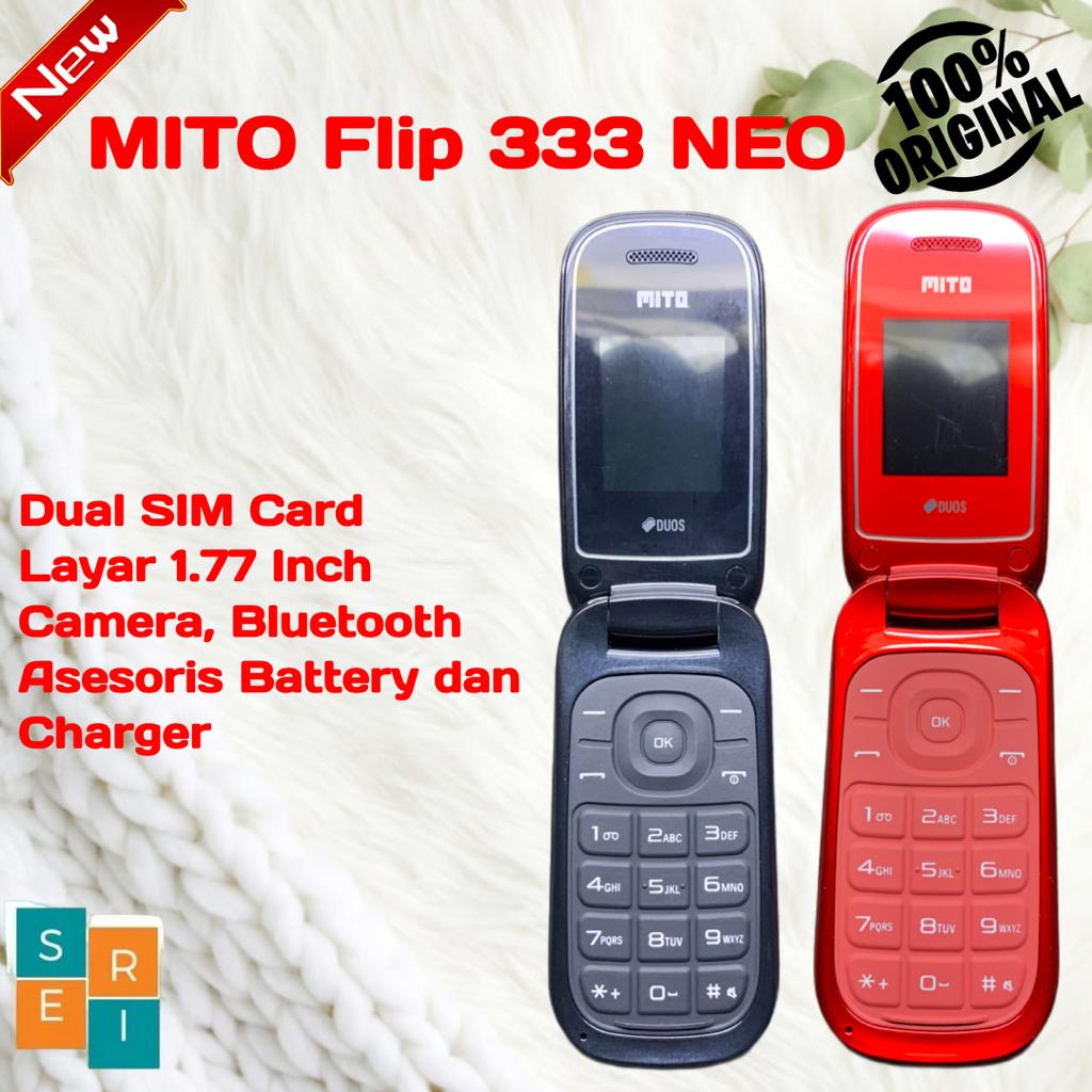 MITO Flip Lipat 333 NEO Dual SIM Bergaransi Plus SD Card VGen New 4GB/ 8GB Handphone Feature Phones Harga 135,000 rupiah*Gratis Ongkir
