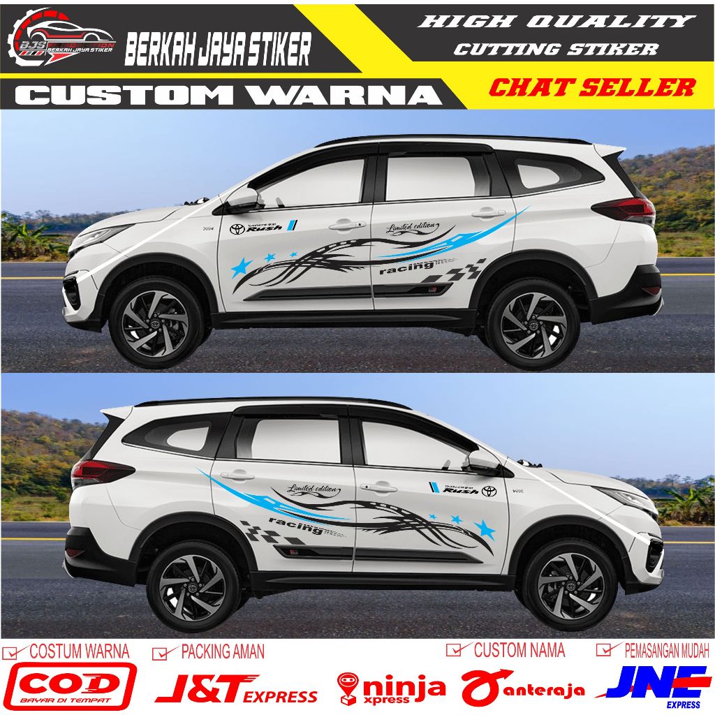 2 PCS KANAN KIRI CUTTING STICKER MOBIL TOYOTA RUSH BINTANG RACING TERBARU STICKER BODY SAMPING MOBIL Harga  153,000 Ringgit*Penghantaran Percuma