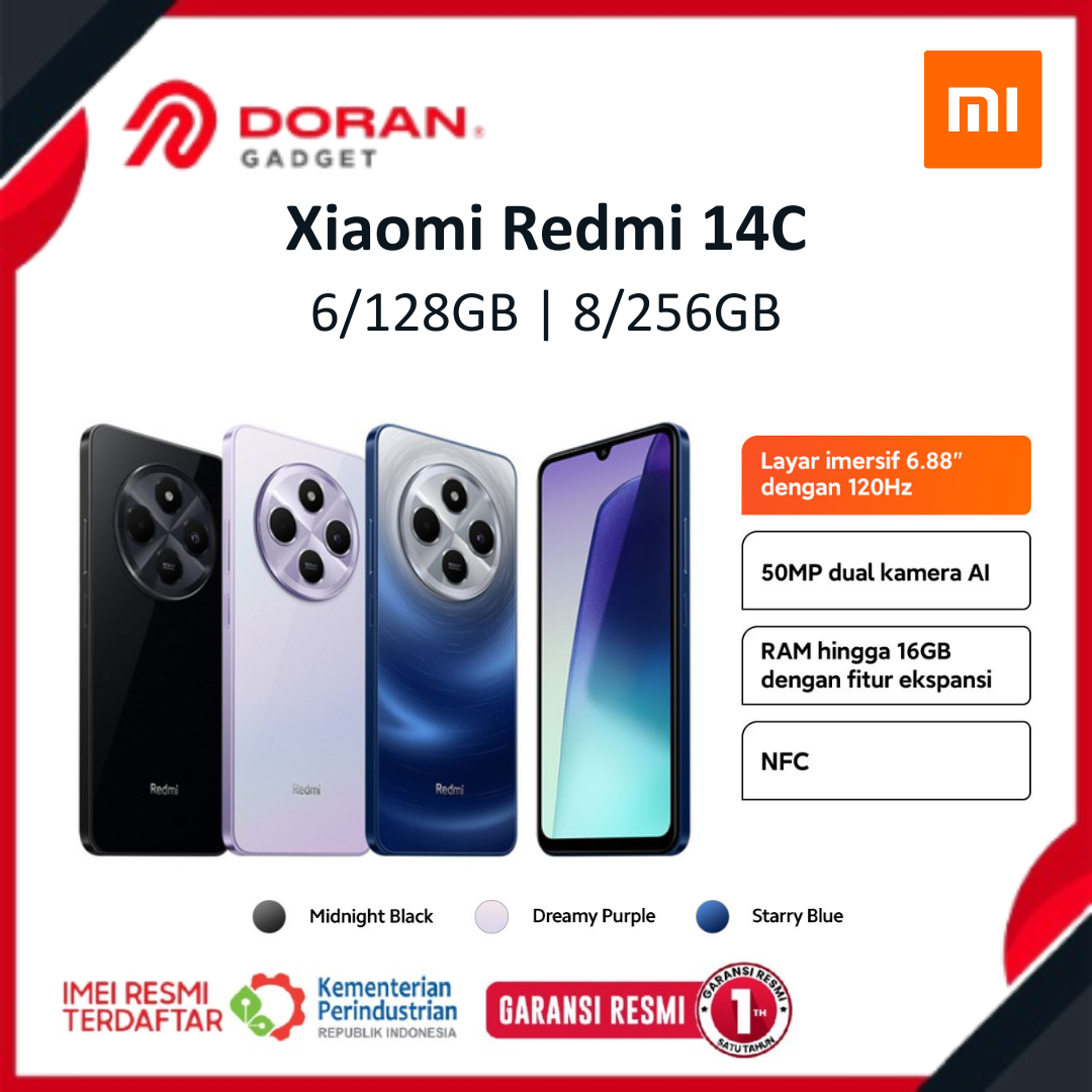 Xiaomi Redmi 14C 6/128GB | 8/256GB 4G MediaTek Helio G81-Ultra processor - Garansi Resmi Tam 1 Tahun Harga 1,499,000 rupiah*Gratis Ongkir