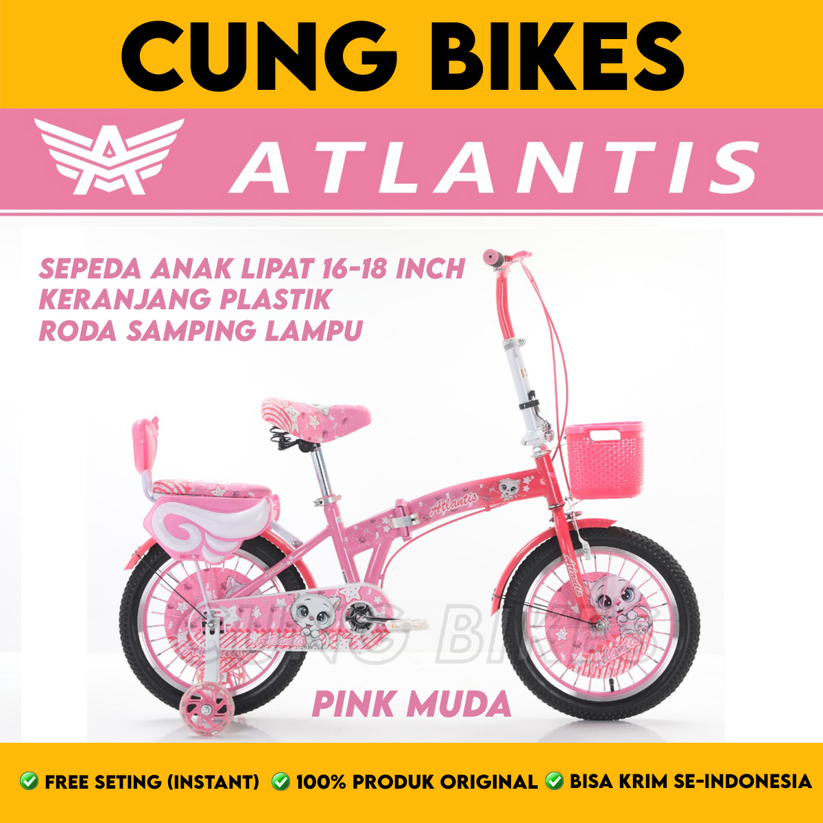 Children's Folding Bike Uk 16 & 18 Inch Atlantis Venus New Lp 22 Basket - Merek Atlantis Harga 660,000 rupiah*Gratis Ongkir