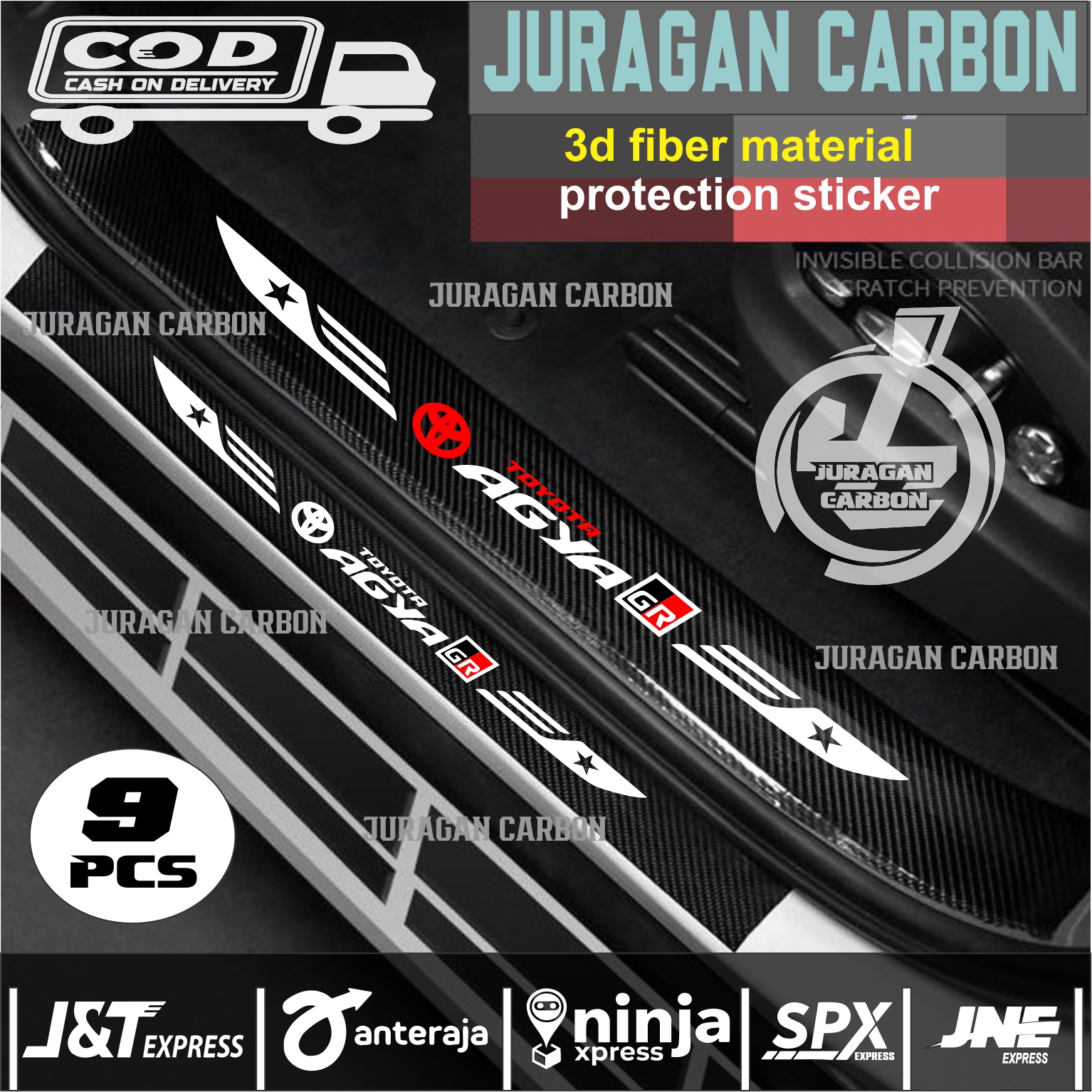 9PCS STIKER PELINDUNG PINTU BAGASI MOBIL TOYOTA AGYA GR STIKER CARBON ANTI GORES MOBIL AGYA Harga 36,000 rupiah*Gratis Ongkir
