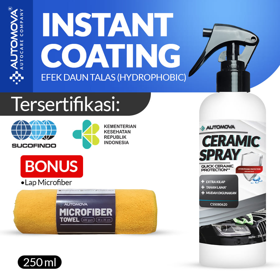 Instant Coating Nano Ceramic SiO2 Automova Ceramic Spray 250 ml Harga 87,500 rupiah*Gratis Ongkir