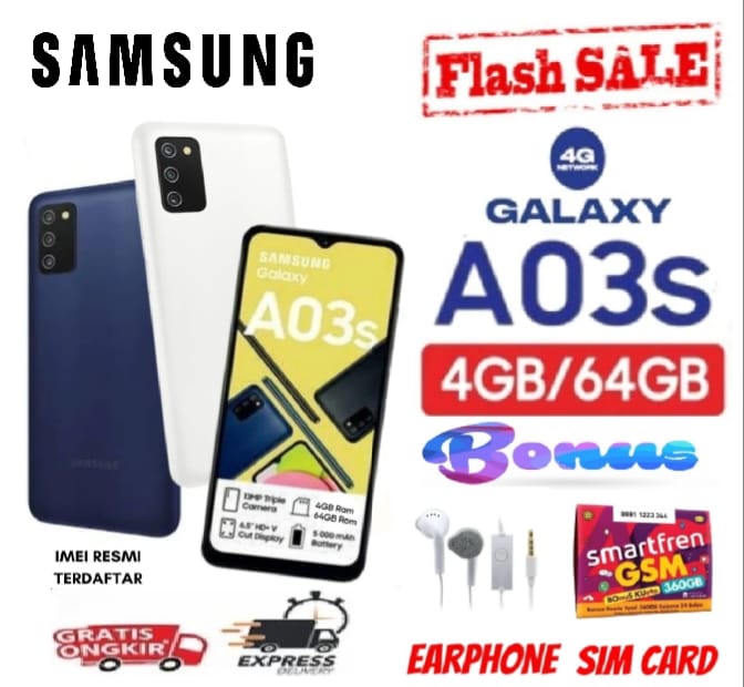 SAMSUNG GALAXY A03S 3/32GB & 4/64GB Chipset MediaTek MT6765 Helio P35 (12nm) Baterry Type Li-Po 5000mAh, non-removable | Garansi | FULLSET Giá 1,000,000 Đồng*Miễn phí vận chuyển