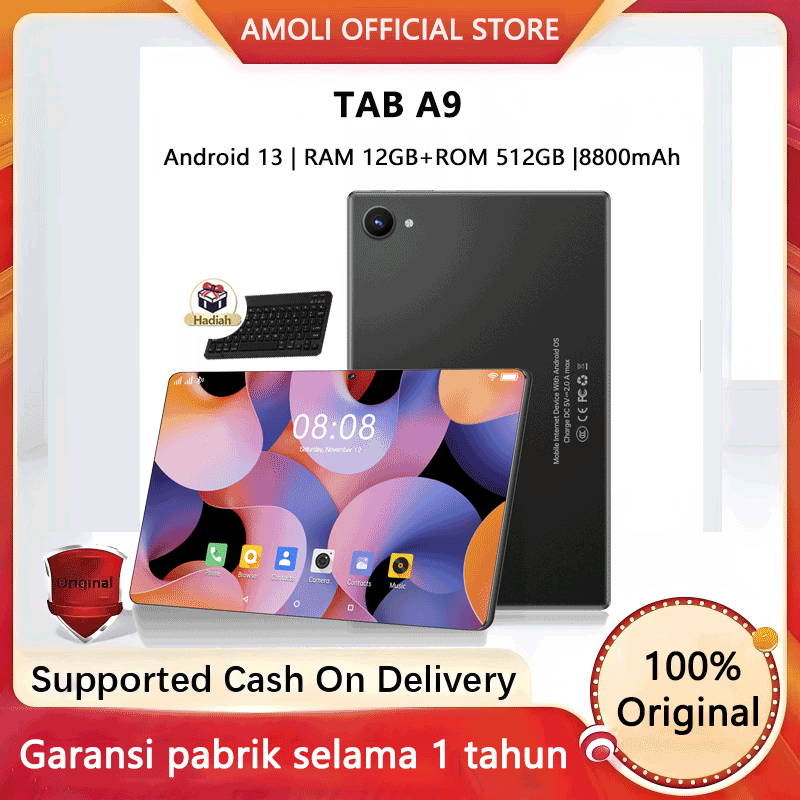 Amoli A9 Tablet + [12GB + 512GB] Android 13.0 full screen 11.6 inch WiFi/5G dual SIM 8800mahtablet gaming tablet office learning tablet children Student Learning Harga 920,000 Ringgit*Penghantaran Percuma