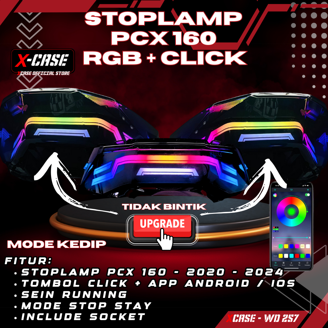 X-Case Lampu Stop Pcx 160 Lazy Luma RGB 200 Mode App Plus Tombol Click Manual Tahun 2020 2024 WD 257 Harga 699,000 rupiah*Gratis Ongkir
