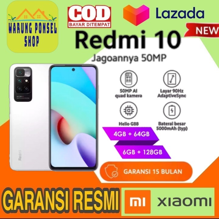 Xiaomi Redmi 10 (4GB+64GB) DAN (6GB+128GB) Helio G88 50MP AI Quad Kamera Layar AdaptiveSync 6,5\