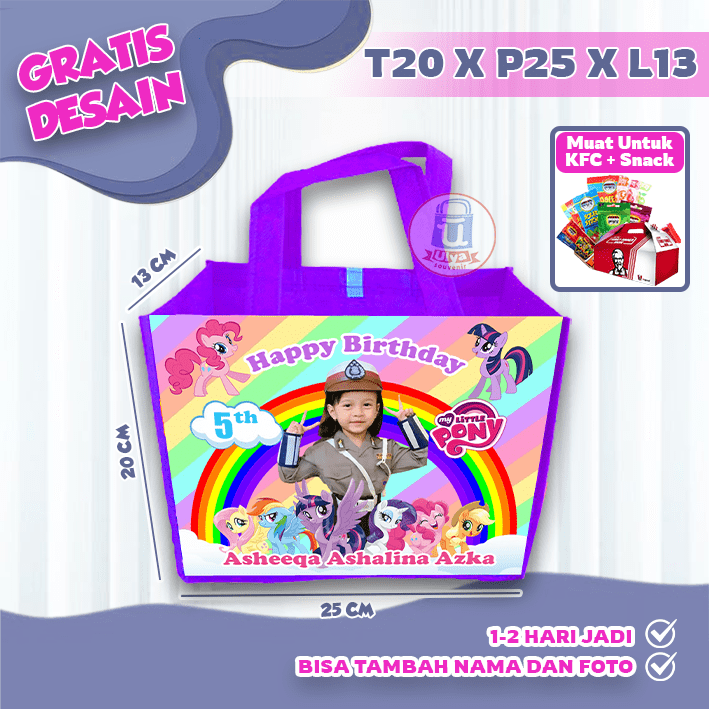 (30 Pcs) Tas souvenir ultah goodie bag ulang tahun murah tas muat KFC + snack ultah gratis nama dan fo…