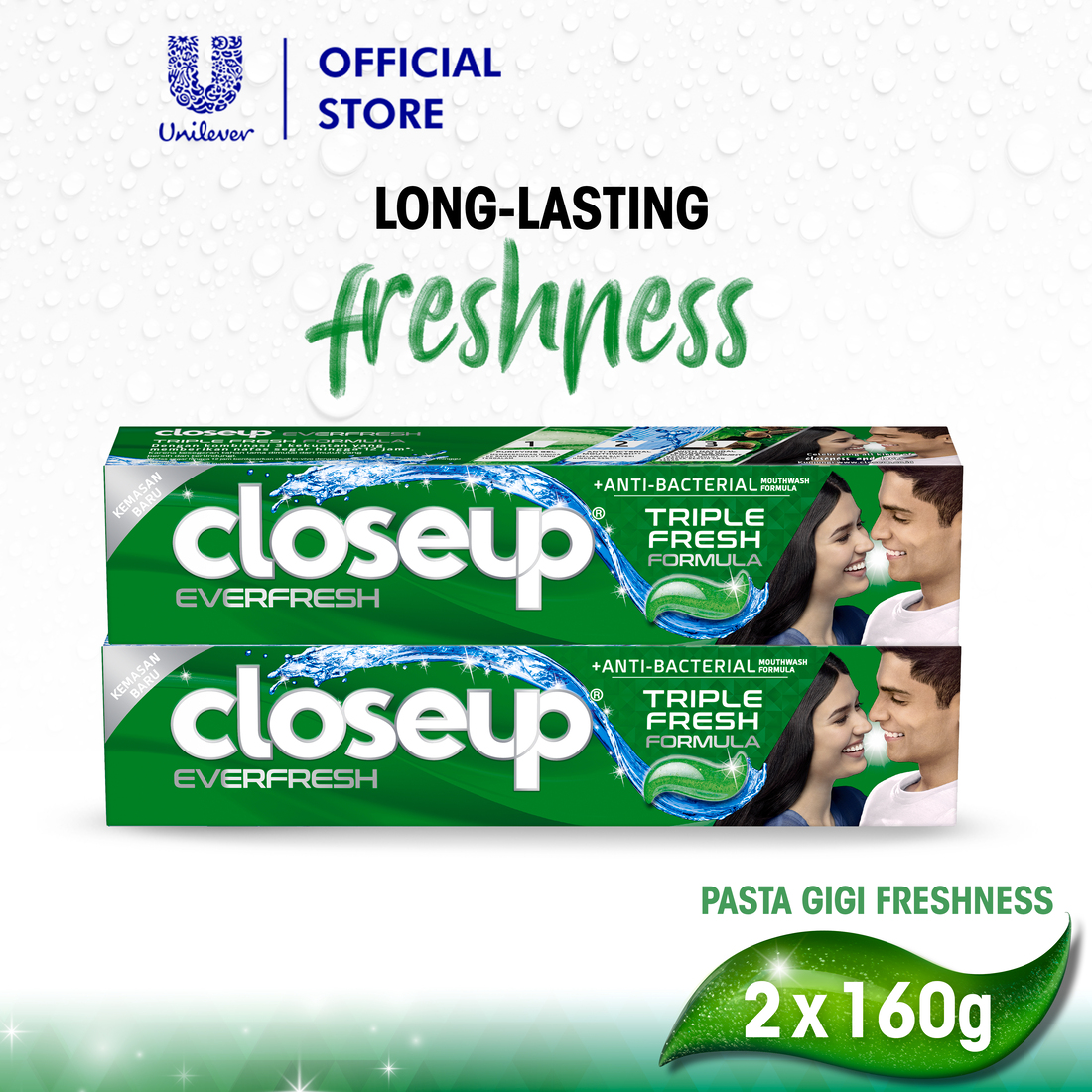 Lazada Indonesia - Close Up Pasta Gigi Anti Bacterial Toothpaste Ever Fresh Nafas Segar 12Jam 160G – Isi 2