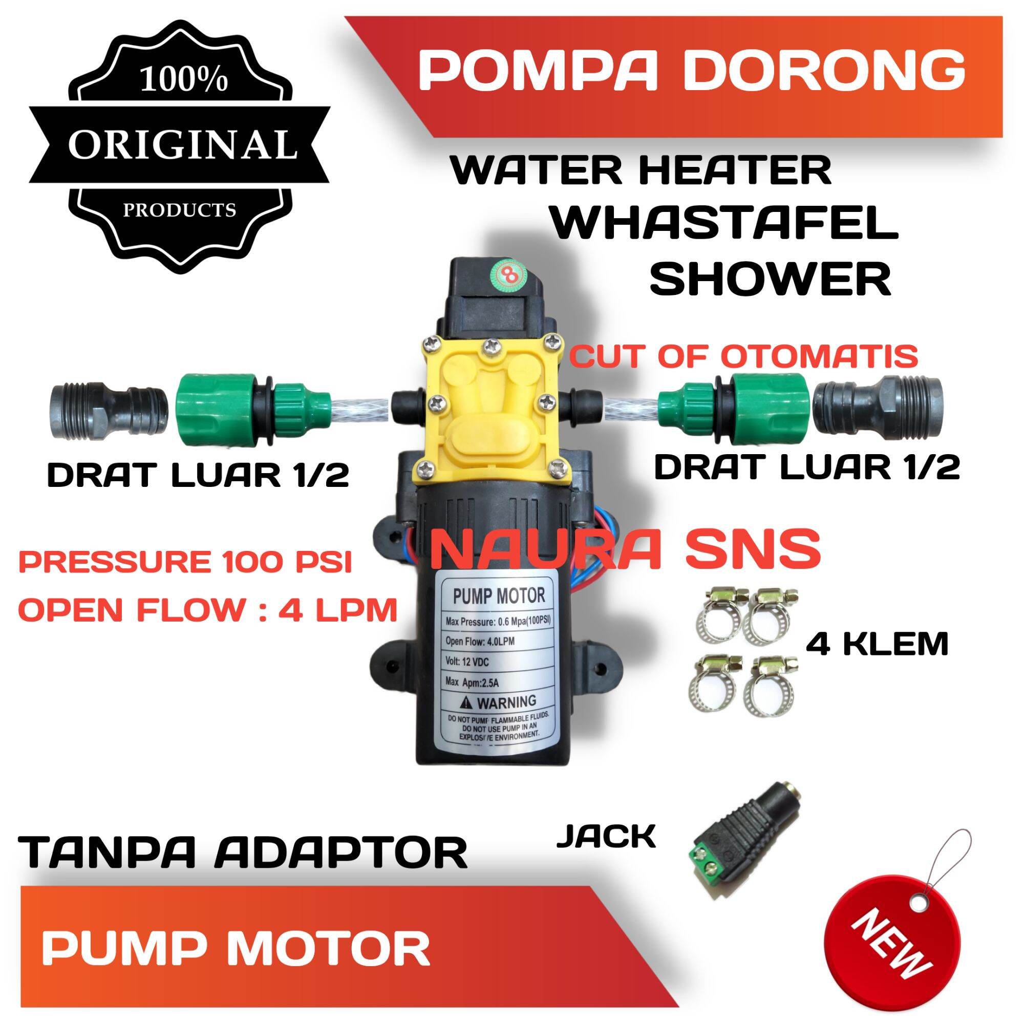 PAKET POMPA DORONG BOOSTER WASTAFEL / SHOWER / WATER HEATER / DINAMO POMPA  DC 12V 100 PSI DAN ADAPTOR | Lazada Indonesia