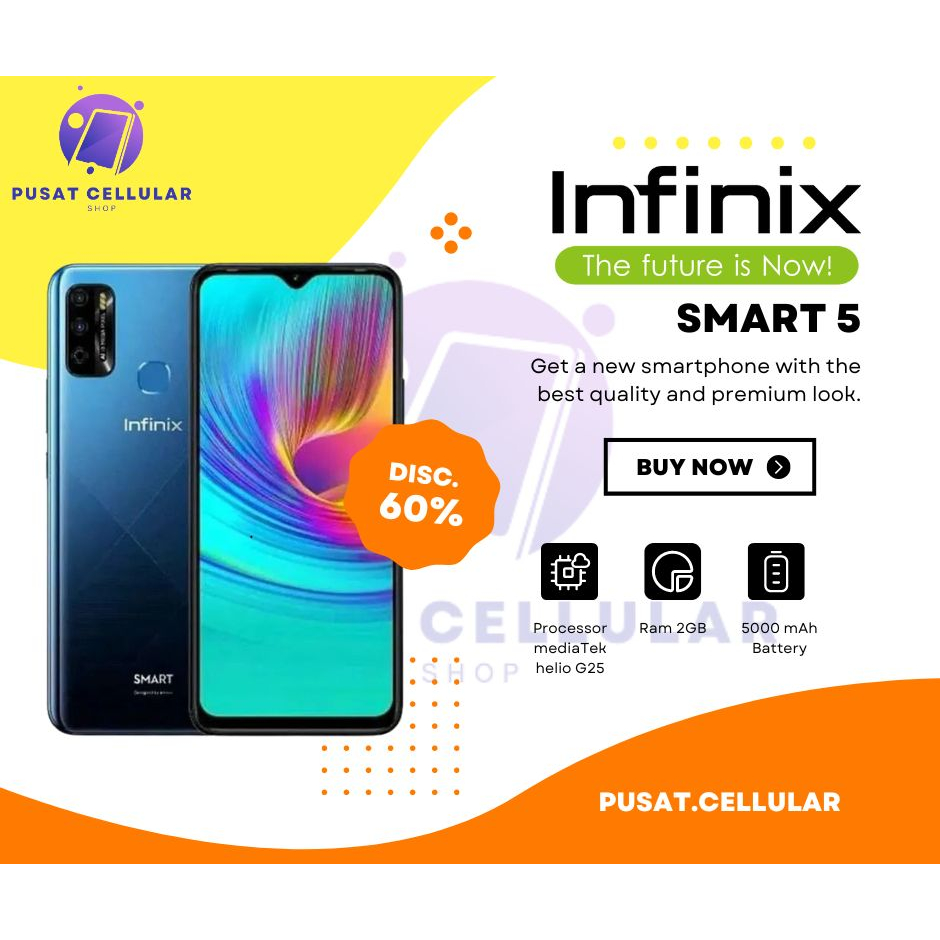 INFINIX SMART 5 RAM 2GB/32GB 3GB/64GB BERGARANSI Giá 1,225,000 Đồng*Miễn phí vận chuyển